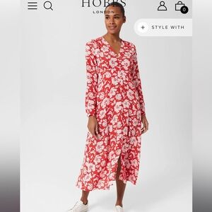 Hobbs Allison Dress - Red, Pink and White Midi Dress size 6